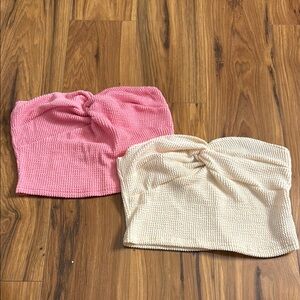 SHEIN Pink and Cream Knit Crop Tops
